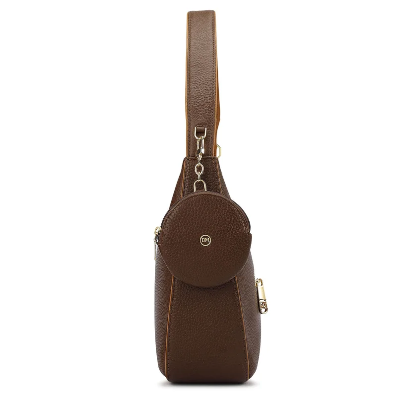 Da Milano Mocha Medium Wax Leather Hobo - Mocha for Women | Best Price UAE